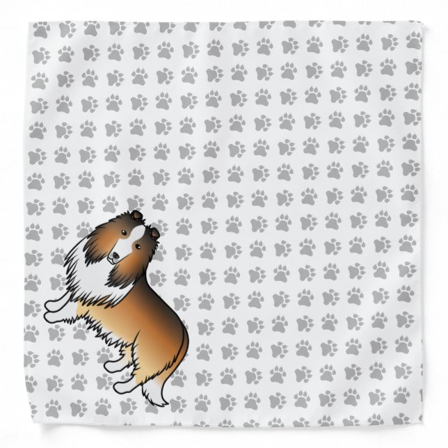 Sable Rough Collie Cute Cartoon Dog & Paws Bandana (Front)