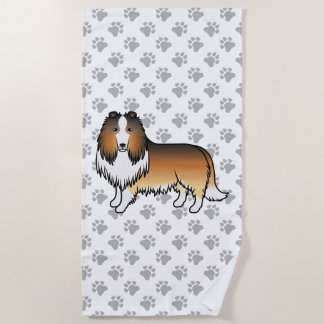 Sable Rough Collie Cute Cartoon Dog &amp; Paws Beach Towel