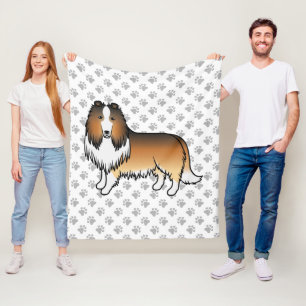 Sable Rough Collie Cute Cartoon Dog & Paws Fleece Blanket