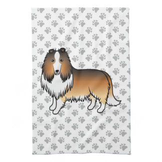 Sable Rough Collie Cute Cartoon Dog &amp; Paws Kitchen Towel