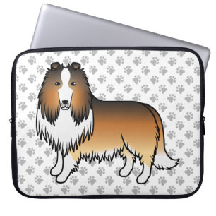 Sable Rough Collie Cute Cartoon Dog & Paws Laptop Sleeve