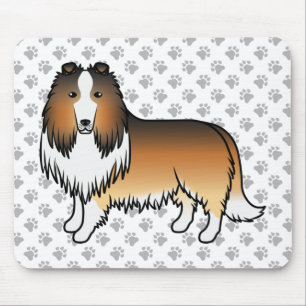 Sable Rough Collie Cute Cartoon Dog & Paws Mouse Pad