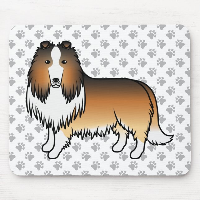 Sable Rough Collie Cute Cartoon Dog & Paws Mouse Pad (Front)