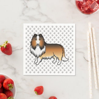Sable Rough Collie Cute Cartoon Dog &amp; Paws Napkins