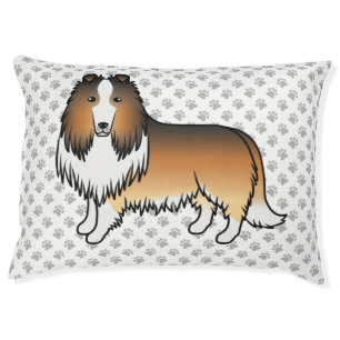 Sable Rough Collie Cute Cartoon Dog & Paws Pet Bed