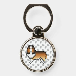 Sable Rough Collie Cute Cartoon Dog & Paws Phone Ring Stand