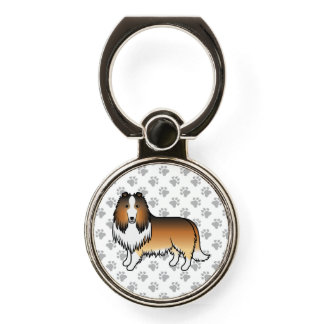 Sable Rough Collie Cute Cartoon Dog &amp; Paws Phone Ring Stand