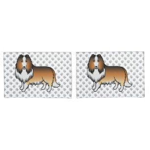 Sable Rough Collie Cute Cartoon Dog & Paws Pillow Case