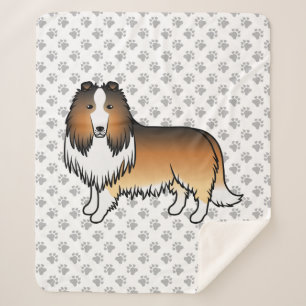 Sable Rough Collie Cute Cartoon Dog & Paws Sherpa Blanket