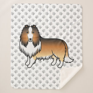 Sable Rough Collie Cute Cartoon Dog &amp; Paws Sherpa Blanket