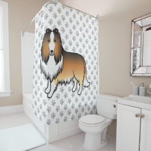 Sable Rough Collie Cute Cartoon Dog & Paws Shower Curtain