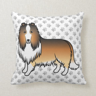 Sable Rough Collie Cute Cartoon Dog &amp; Paws Throw Pillow