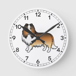 Sable Rough Collie Cute Cartoon Dog Round Clock