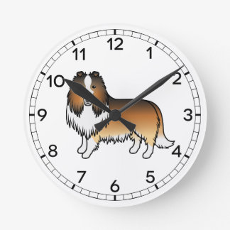 Sable Rough Collie Cute Cartoon Dog Round Clock