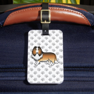 Sable Rough Collie Cute Cartoon Dog &amp; Text Luggage Tag