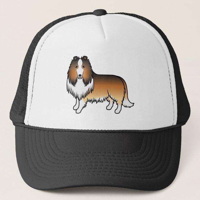 Sable Rough Collie Cute Cartoon Dog Trucker Hat (Front)