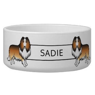 Sable Rough Collie Cute Cartoon Dogs &amp; Name Bowl