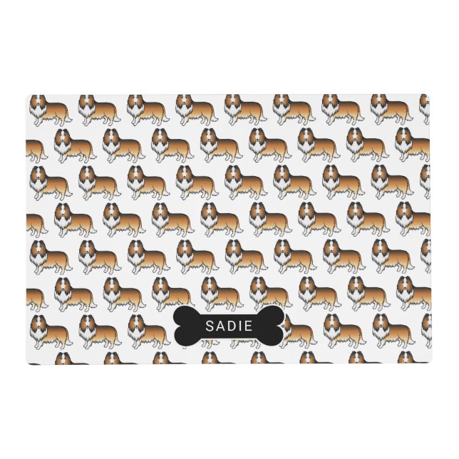Sable Rough Collie Cute Dog Pattern & Name Placemat (Front)