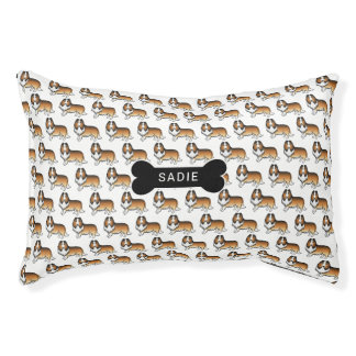 Sable Rough Collie Dog Pattern With Bone &amp; Name Pet Bed