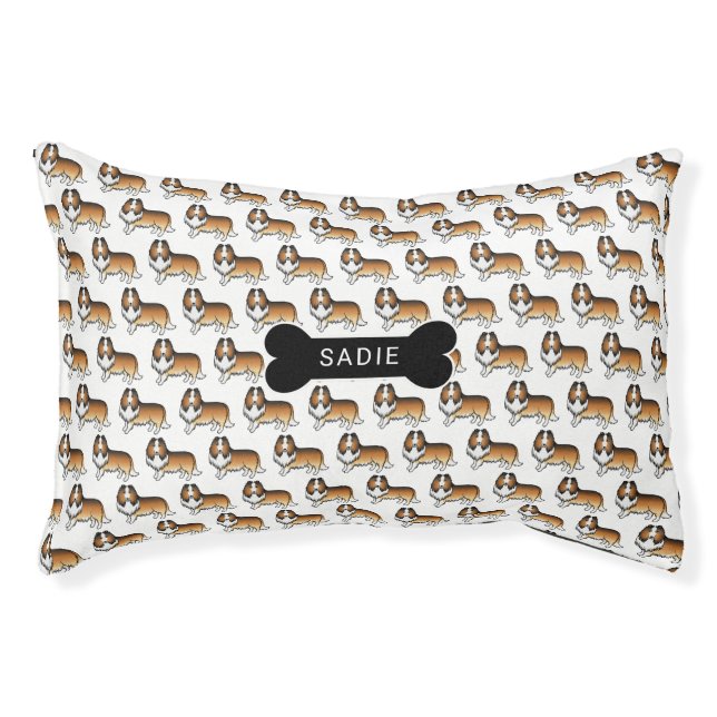 Sable Rough Collie Dog Pattern With Bone & Name Pet Bed (Front)