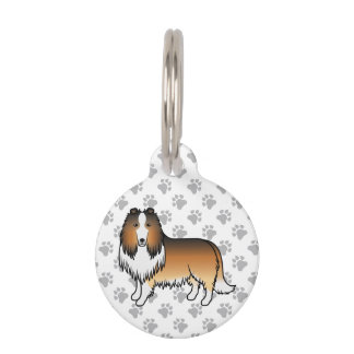 Sable Rough Collie Dog With Paws &amp; Pet's Info Pet ID Tag
