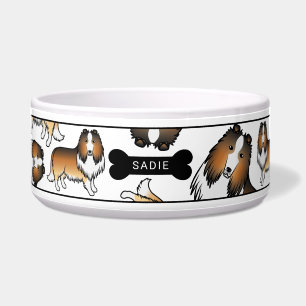 Sable Rough Collie Dogs Pattern & Name Bowl