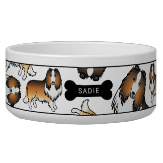 Sable Rough Collie Dogs Pattern &amp; Name Bowl