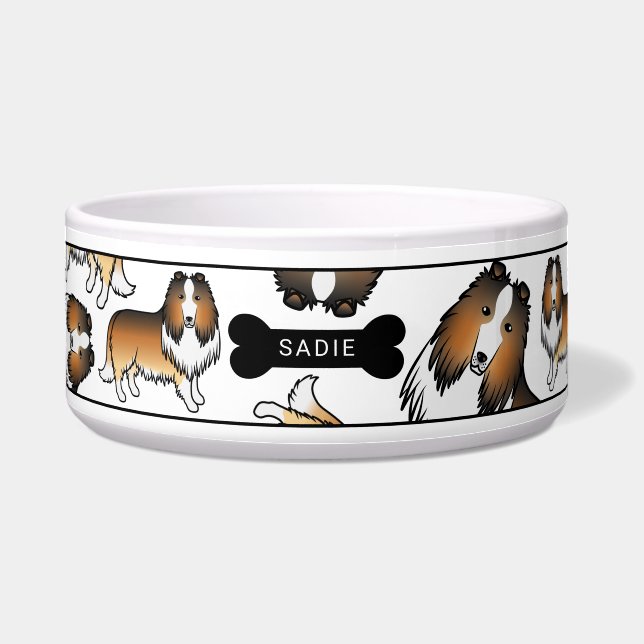 Sable Rough Collie Dogs Pattern & Name Bowl (Front)