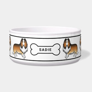 Sable Rough Collie Dogs With Bone & Name Bowl