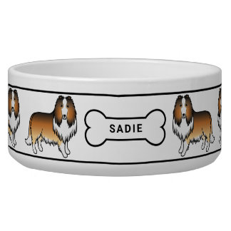 Sable Rough Collie Dogs With Bone &amp; Name Bowl