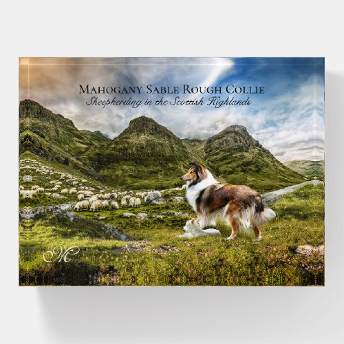 Sable Rough Collie Herding Sheep in Highlands _ Paperweight