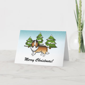 Sable Sheltie Cartoon Dog In Winter &amp; Text Card
