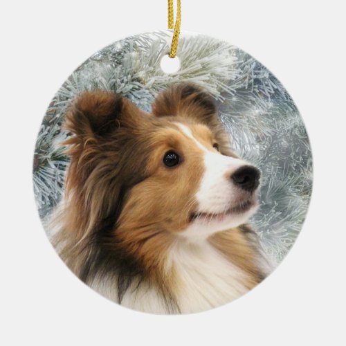 Sable Sheltie Christmas Ceramic Ornament