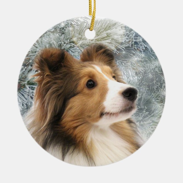 Sable Sheltie Christmas Ceramic Ornament (Front)