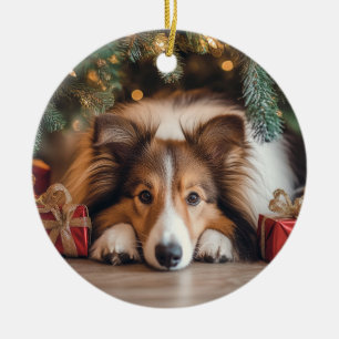 Sable Sheltie Christmas Ceramic Ornament