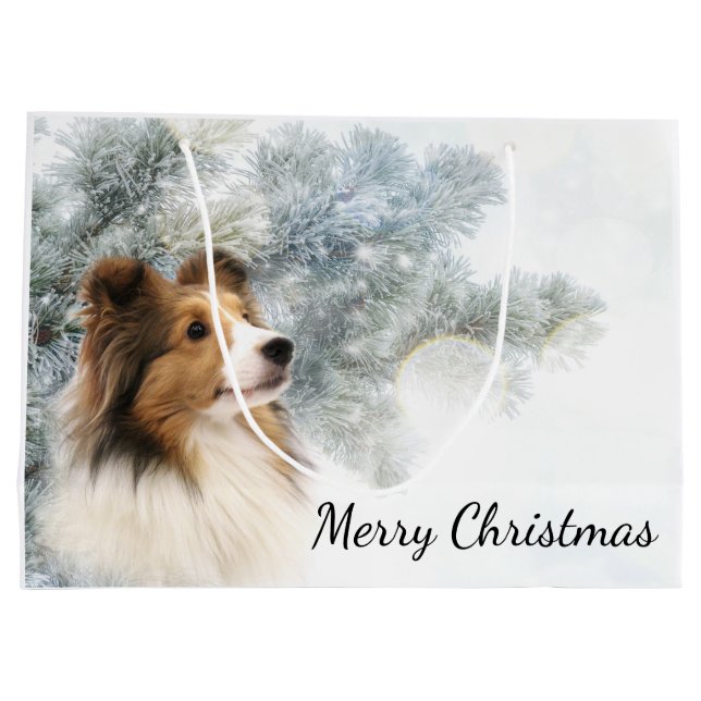Sable Sheltie Christmas Large Gift Bag (Back)