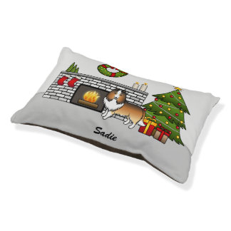 Sable Sheltie Dog In A Christmas Room &amp; Name Pet Bed