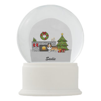 Sable Sheltie Dog In A Christmas Room &amp; Name Snow Globe