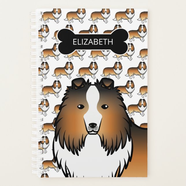 Sable Sheltie Dog With Dog Bone & Name Planner (Front)