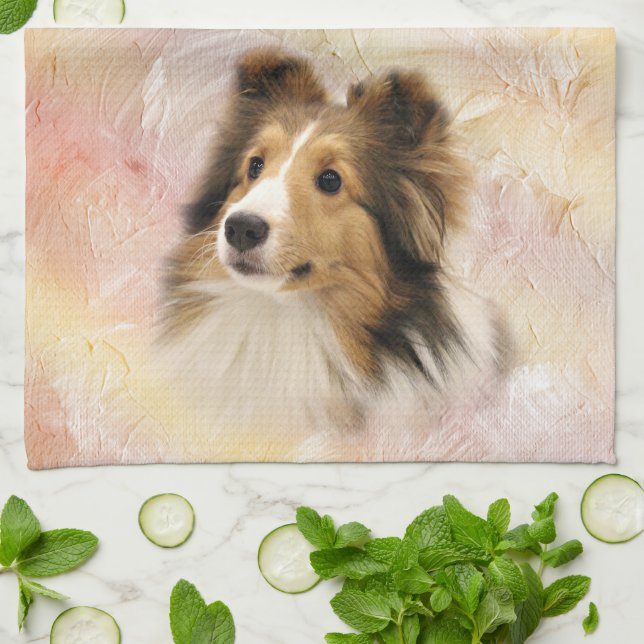 Sable Sheltie face Kitchen Towel (Folded)