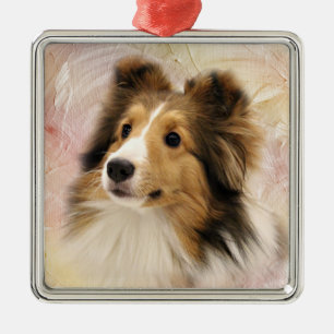Sable Sheltie face Metal Ornament