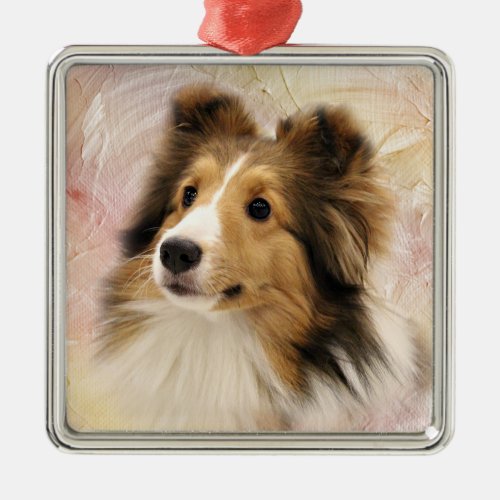 Sable Sheltie face Metal Ornament