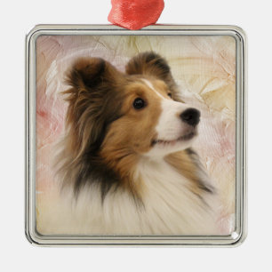 Sable Sheltie face Metal Ornament