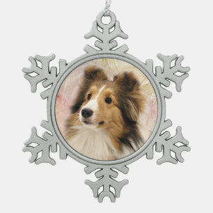 Sable Sheltie face Snowflake Pewter Christmas Ornament