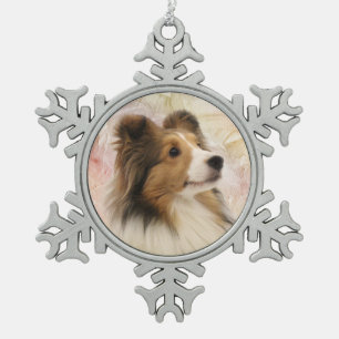 Sable Sheltie face Snowflake Pewter Christmas Ornament