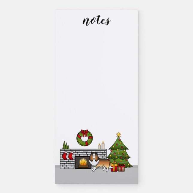 Sable Sheltie In A Festive Room & Text Magnetic Notepad (Front)