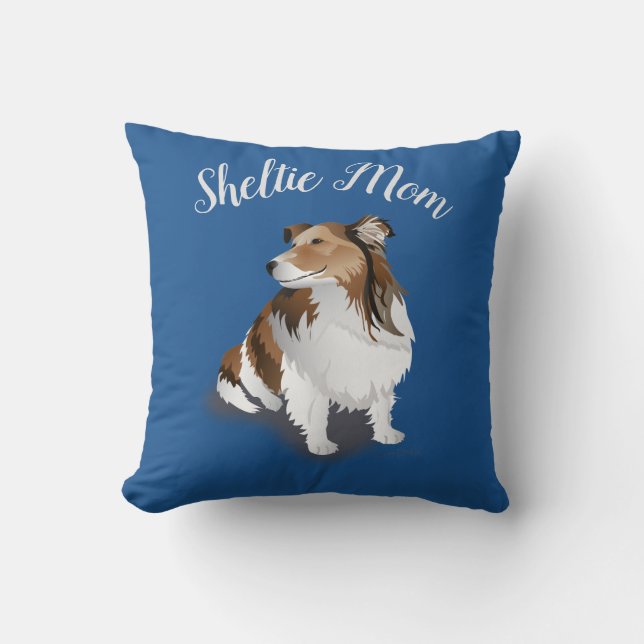 Sable Sheltie Sitting Pretty Blue Throw Pillow (Front)
