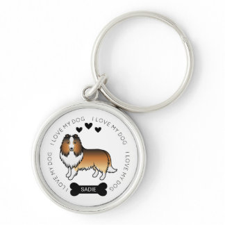 Sable Shetland Sheepdog Cartoon Dog Love &amp; Name Keychain