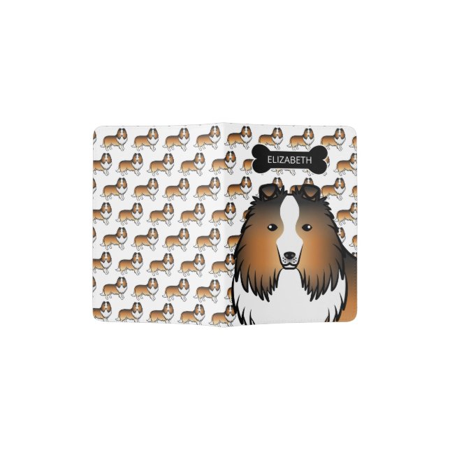 Sable Shetland Sheepdog Cartoon Dog & Name Passport Holder (Opened)