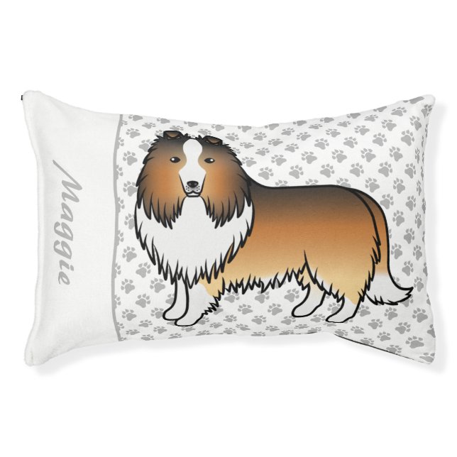 Sable Shetland Sheepdog Cartoon Dog & Name Pet Bed (Front)